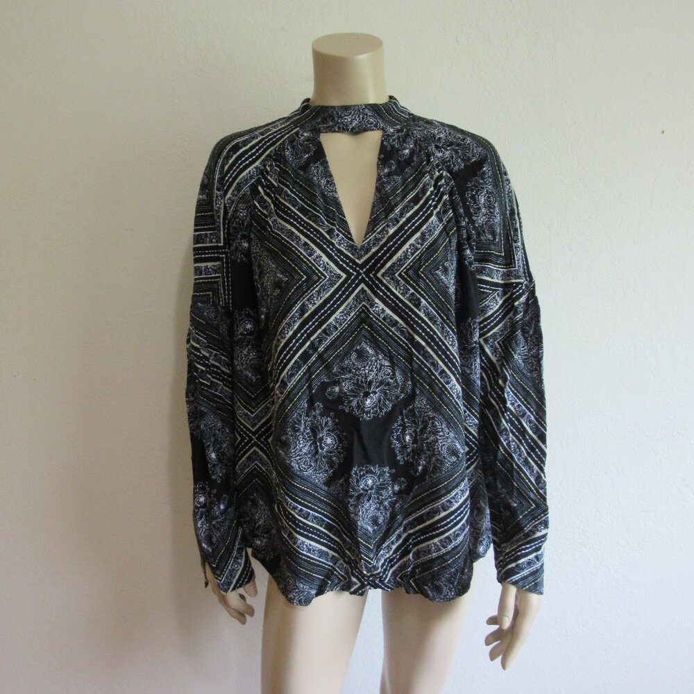 FREE PEOPLE Black Long Sleeve XS Oversized High Collar Blouse